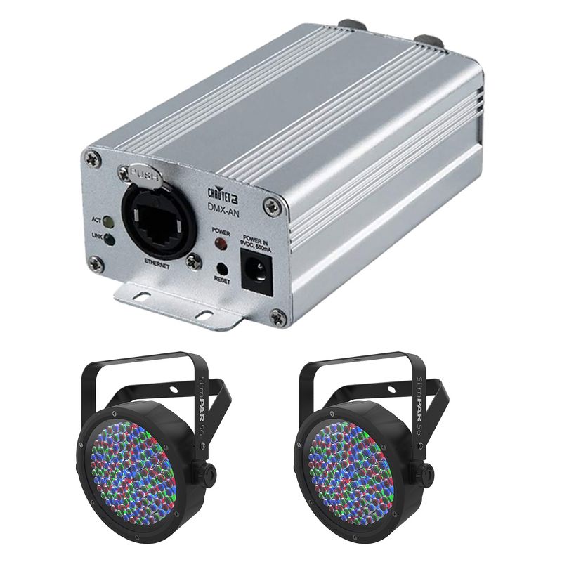 CHAUVET DJ DMXAN2 Multi-Purpose Art-Net/sACN Node Stage Light Accessory and SlimPAR 56 LED DMX PAR Flat Can RGB Wash Light Effect Fixture, 2 Pack, 1 of 7