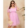 Clearlove Mini Dress for Plus Size Women Square Neck Puff Sleeve Babydoll Mesh Tulle Dress - 2 of 4