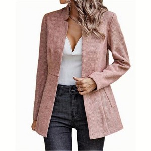 Coolmee Women's Casual Business Open Front Long Sleeve Notch Lapel Office Blazer Jacket - 1 of 4