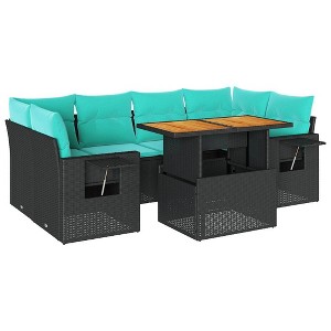 vidaXL 7 Piece Patio Sofa Set with Cushions Black Poly Rattan - 1 of 4