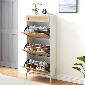 Rattan Shoe Cabinet Organizer, Natural Freestanding Shoe Rack Storage Cabinet for Entryway w/ 3-Tier Shelves for Slippers, Sneakers, Heels, Boots - 1 of 4