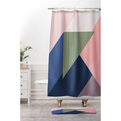 Pink and navy clearance shower curtain