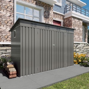 4 x 9 FT Outdoor Storage Shed, Metal Garden Shed Tool House with Sloping Roof,6 vents and 2 Swing Doors for Backyard, Garden,Patio, Garage, Lawn, Gray - 1 of 4