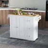 HOMCOM Kitchen Island with Drop Leaf, Rolling Kitchen Cart on Wheels with 3 Drawers, Cabinet, Natural Wood Top, Spice Rack and Towel Rack, White - 2 of 4