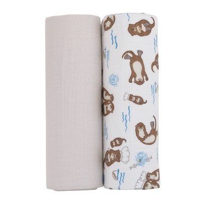 NoJo Chef Otter 100% Cotton Muslin Swaddles - Brown - 2pk
