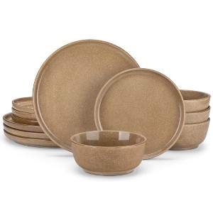 vancasso 12-Piece Brown Kiln-Glazed Curved Edge Ceramic Set - Organic Style Plates & Bowls - 1 of 4