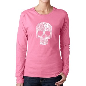 LA Pop Art Rock n Roll Skull - Women's Word Art Long Sleeve T-Shirt - 1 of 4