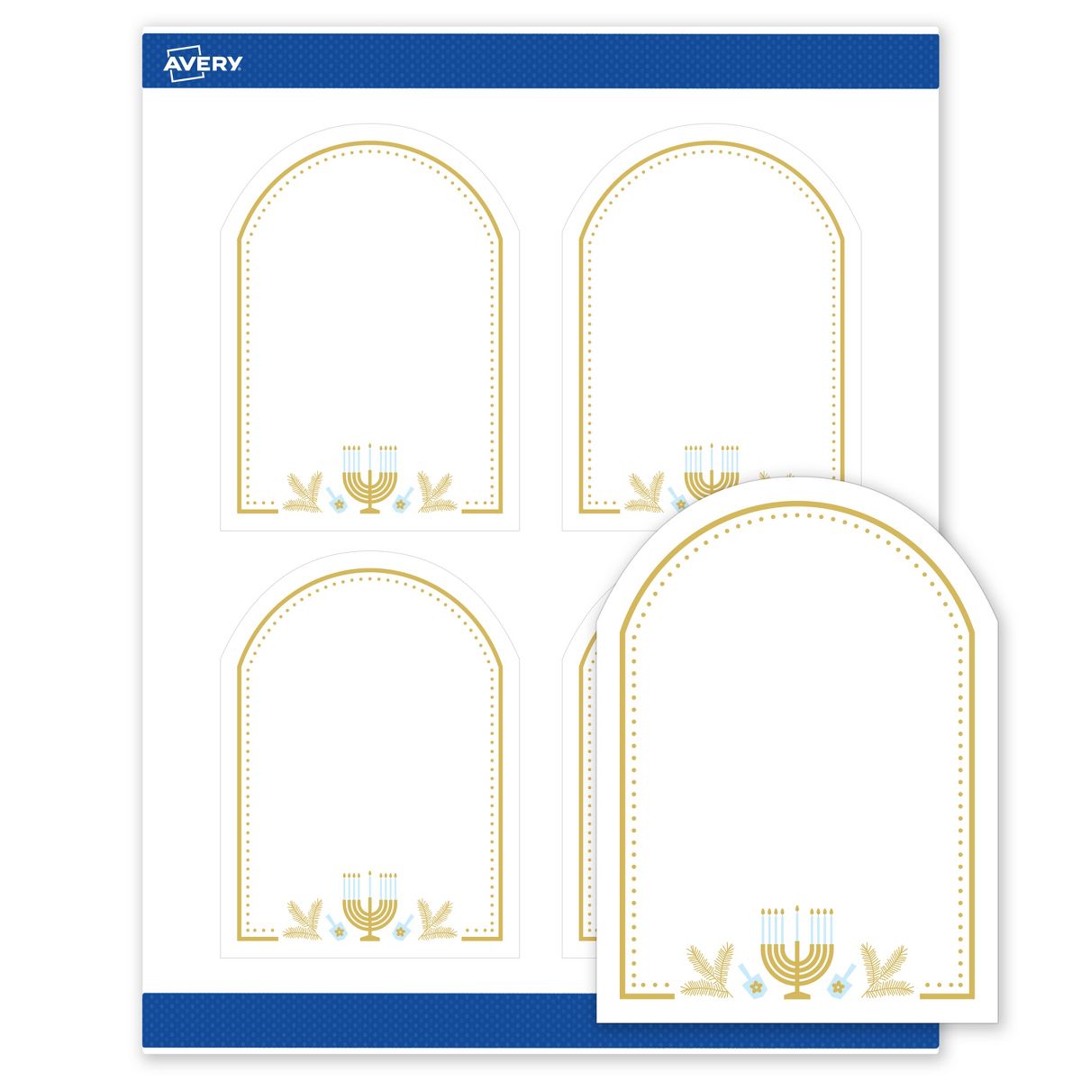 Avery® Labels, 4.75" x 3.5", Matte, Gold Menorah Frame, 40