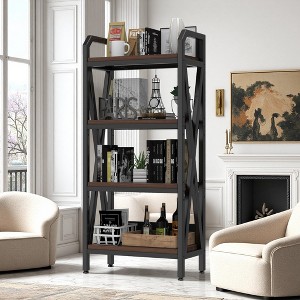 KTMBDW 4-Tier Metal Storage Rack, Shelving Unit with X Side Frames, Bakers Rack, Kitchen Organizers Storage for Entryway, Living Room, Bathroom, Black - 1 of 4