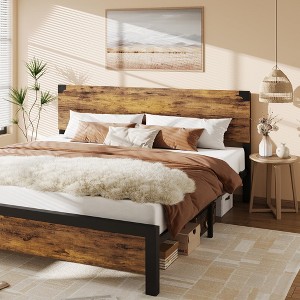 Wood Bed Frame Full Size with Headboard and 4 Storage Drawers, Noise-Free Slats, Heavy Duty - 1 of 4