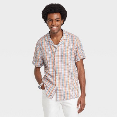 mens short sleeve button down plaid shirts