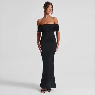 Clotth Women's Off-Shoulder Maxi Dress - Off The Shoulder Ruched Neckline, Backless Cutout, Bodycon Maxi Dress