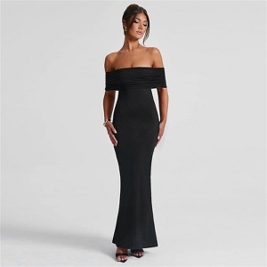 Clotth Women's Off-Shoulder Maxi Dress - Off The Shoulder Ruched Neckline, Backless Cutout, Bodycon Maxi Dress - 1 of 4