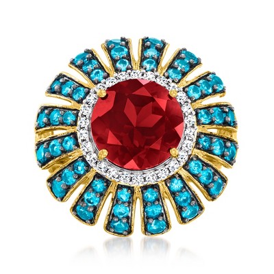 Ross-Simons 4.90 Carat Garnet and 1.60 ct. t.w. London Blue Topaz Ring With .40 ct. t.w. White Zircons in 18kt Gold Over Sterling