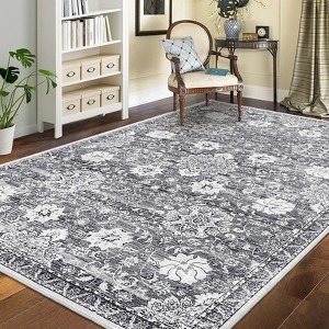 Vintage Washable Rugs, Low Pile Floral Bedroom Rugs for Living Room, Soft Low Pile Non-Slip Throw Rug for Dining Room Office - 1 of 4