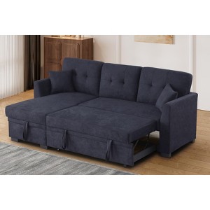 MYINDA L-shaped Combination Sofa, Convertible into Bed with Storage Space, Suitable for Living Room Office, Dark Blue - 1 of 4