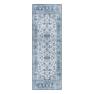 Washable Vintage Printed Rug Non Slip Low Pile Rug Soft Floral Throw Floor Cover Foldable Indoor Carpet for Living Room Bedroom Playroom Nursery - 1 of 4