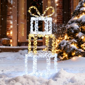 Costway Set of 3 Pre-Lit Christmas Present Box Lights with Warm & Cold White LED Lights - 1 of 4