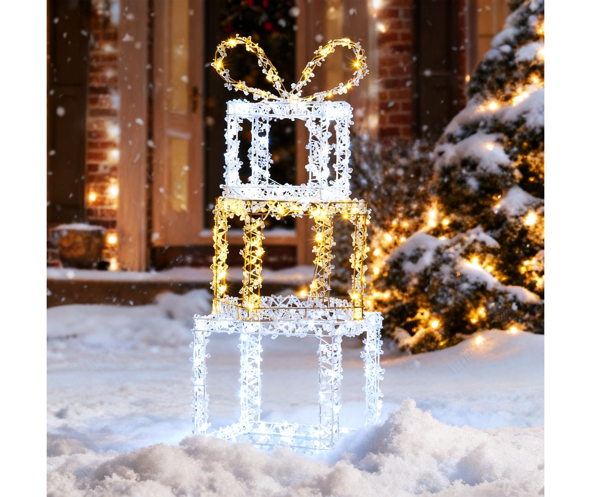 Costway Set of 3 Pre-Lit Christmas Present Box Lights with Warm & Cold White LED Lights