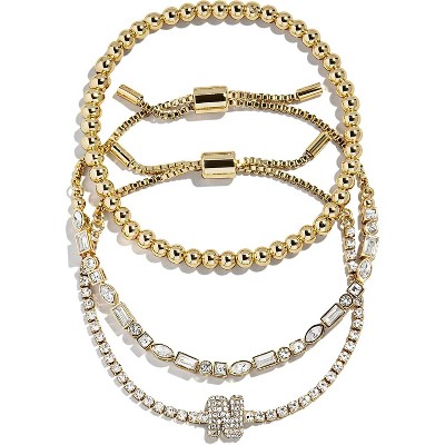 3-Piece Gold Plated Initial Bead Bracelet Set, Personalized Trendy Jewelry Gift for Women
