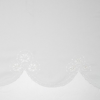 Mariela White Floral Trim Semi-Sheer Kitchen Curtain Set
