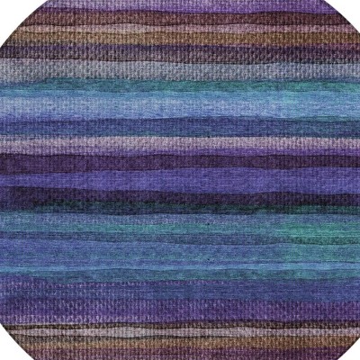 HomeRoots 8' Blue Purple And Taupe Round Striped Washable Indoor Outdoor Area Rug
