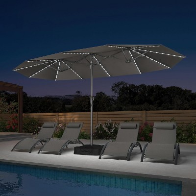 PURPLE LEAF 14ft Patio Market Umbrella and Base Double-Sided Rectangle Outdoor Table Sun Umbrellas with Crank