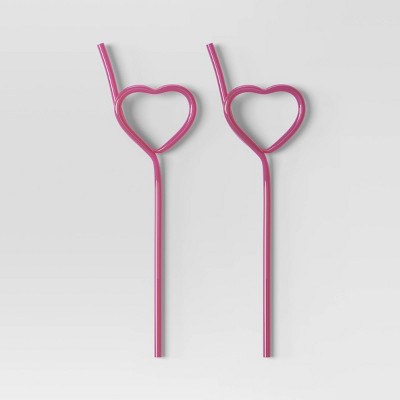 2pc Figural Hearts Reusable Straws Pink - Room Essentials™