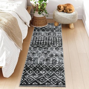 Modern Washable Area Rug, Geometric Pattern Bedroom Carpet with Non Slip Backing, Low Pile Stain Resistant Floor Carpet, Colorful - 1 of 4