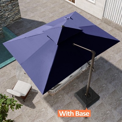 Pellebant 10FTx 13FT Patio Cantilever Umbrella with Base Double Top UV30+ High-strength Aluminum Pole with 360°Rotation 5 Heights Adjustable