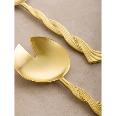 Matte Gold-Finished Stainless Steel Spiral Salad Servers, Set of 2