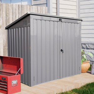MOEPISY Garbage Bin Shed Stores 2 Trash Cans Metal Outdoor Bin Shed for Garbage Storage,Stainless Galvanized Steel, Gray - 1 of 4