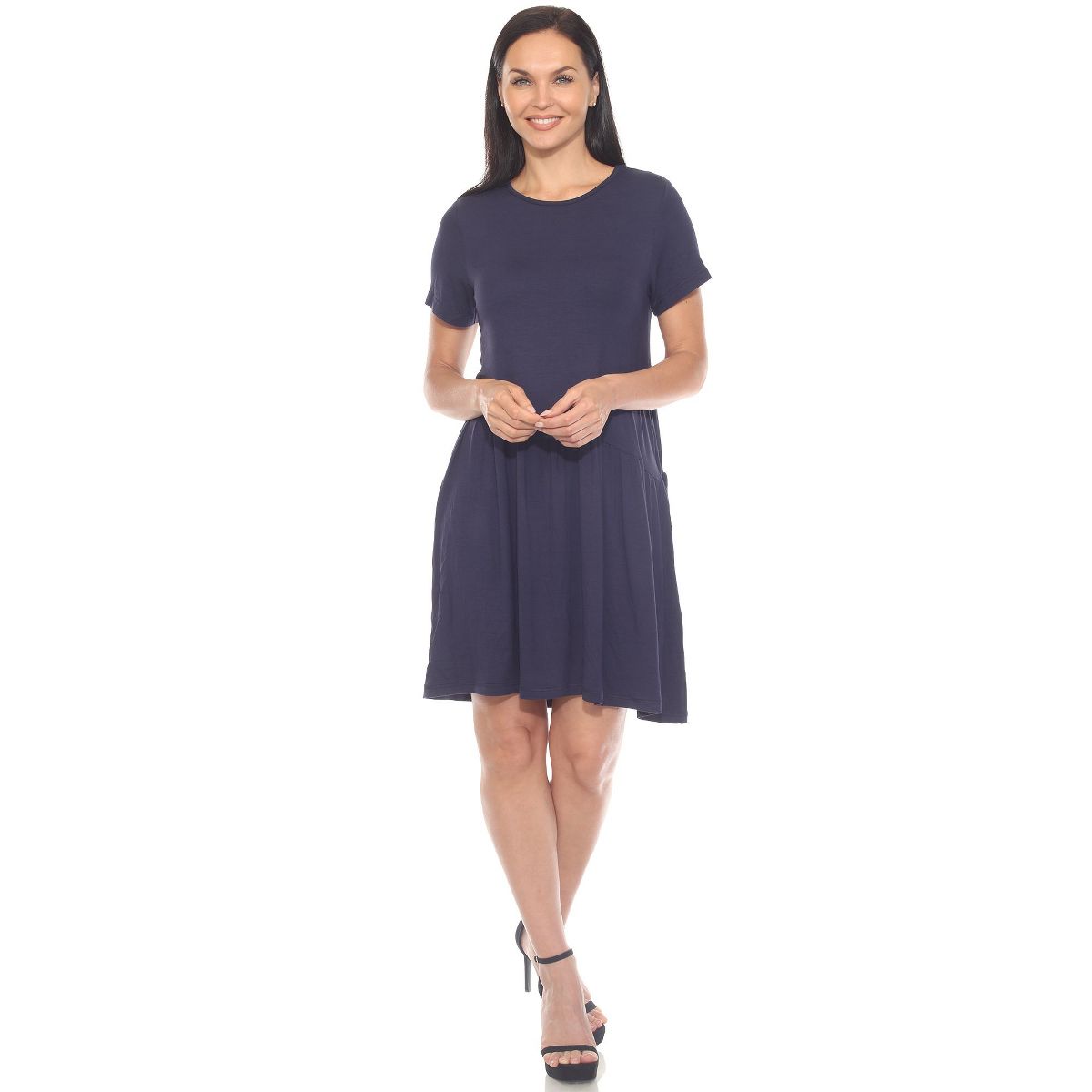 Women's Asymmetrical Waist and Short Sleeve Swing Dress - White Mark - thumbnail 5