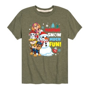 Boys' - Paw Patrol - Skye Marshall Chase Rubble Having Snow Much Fun Short Sleeve Graphic T-Shirt - 1 of 4