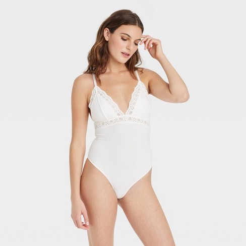 Women's Eyelet Bodysuit - Colsie™ Off-White XS