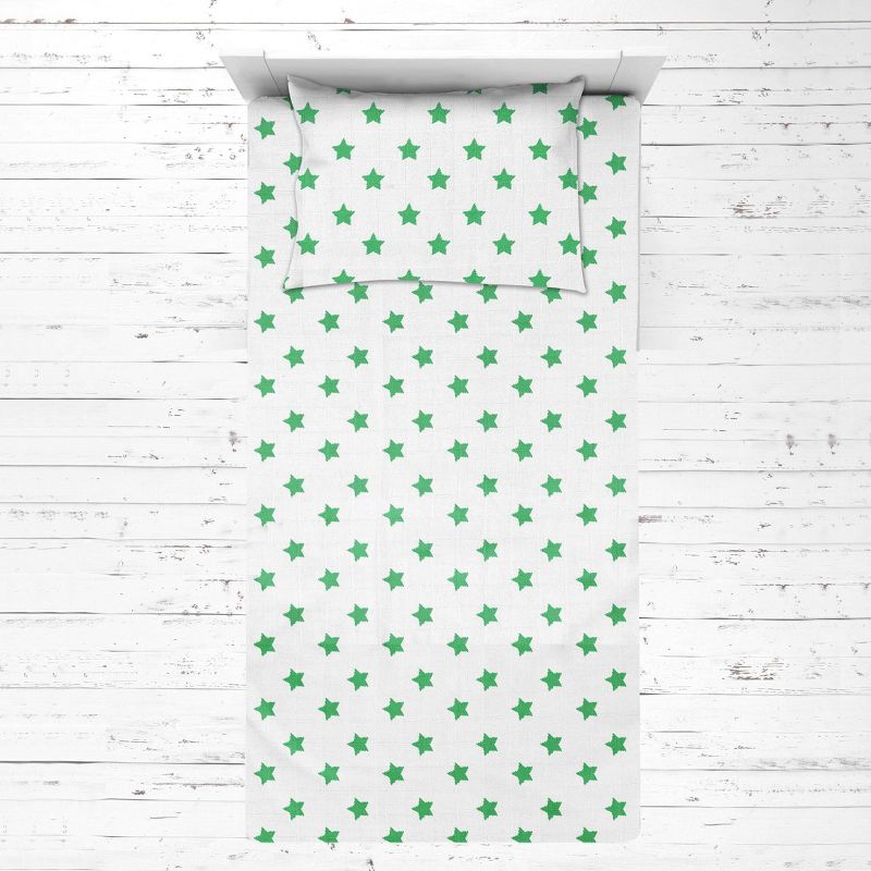 Bacati - Stars Green Muslin 3 pc Toddler Bed Sheet Set 100 percent cotton, 3 of 7