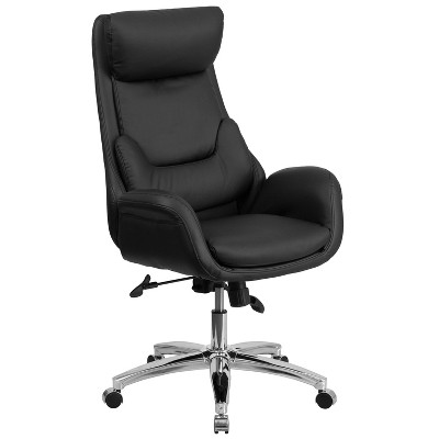 Flash Furniture High Back Black LeatherSoft Executive Swivel Office Chair with Lumbar Pillow and Arms