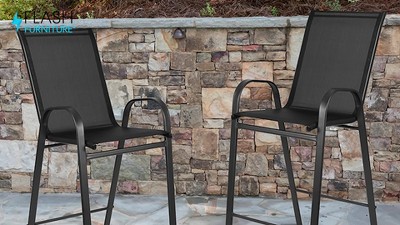 Brazos Black Outdoor Barstool Pair with Flex Comfort and Metal Frame