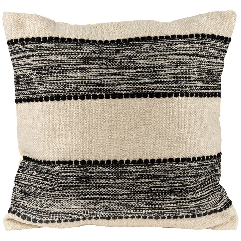 Northlight 20" Black and Cream Textured Block Handloom Woven Outdoor Square Throw Pillow, 1 of 6