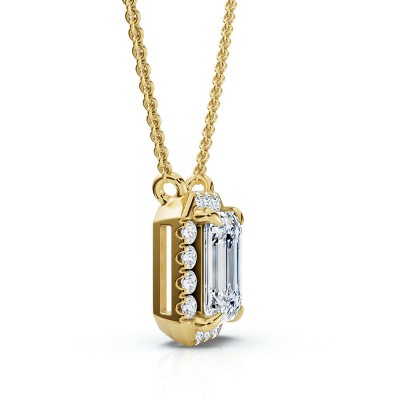 Pompeii3 3/4Ct Emerald Cut Diamond Halo Pendant 14k Gold 18" Necklace Lab Created EF/VS