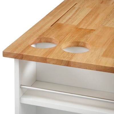 White MDF Kitchen Cart with Rubberwood Top and Spice Rack