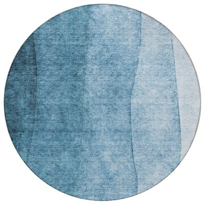 Denim Blue And Navy Blue Ombre Washable Indoor Outdoor Area Rug