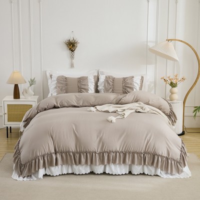 Ruffle Comforter Set – 3-Piece Shabby Chic Boho Bedding with Elegant Double Ruffles, Soft Lightweight Microfiber Quilt, Queen/King