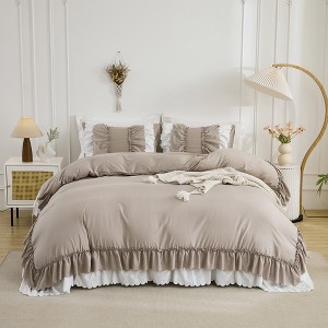 Ruffle Comforter Set – 3-Piece Shabby Chic Boho Bedding with Elegant Double Ruffles, Soft Lightweight Microfiber Quilt, Queen/King - 1 of 4