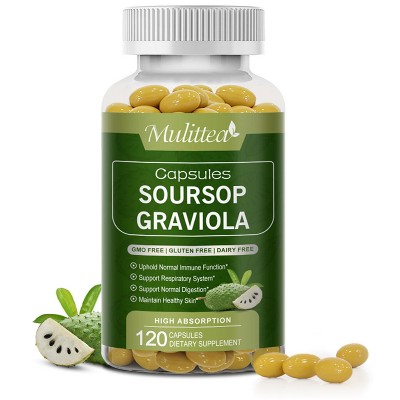Mulittea Soursop Graviola Capsules 1000mg Leaf & Fruit Extract | High Potency | 120 CT