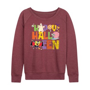 Women's - SpongeBob SquarePants - Happy Halloween Lightweight French Terry Wide Neck Long Sleeve Shirt - 1 of 4
