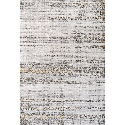 Ivory and Black Striped Synthetic 3' x 5' Area Rug