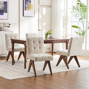 YOUNIKE Modern Upholstered Chair Dining Room Armless Kitchen Chairs Set of 4 Linen Fabric Chair Vanity with 4.7" Thick Cushion Wood V-Leg - 1 of 4