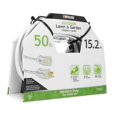 Woods 50&#39; Extension Cord with Lit End White
