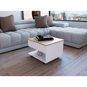 Lift Top Coffee Table, Casters, One Shelf, White / Light Oak - 1 of 1